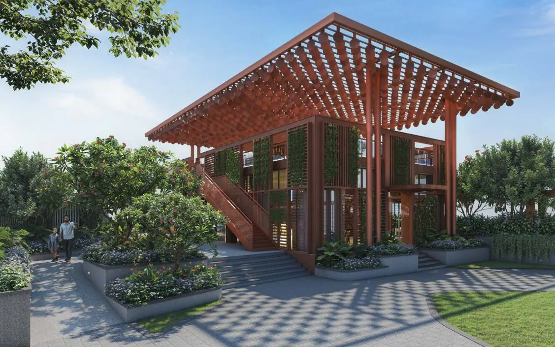 The Hermitage clubhouse under its copper wind roof